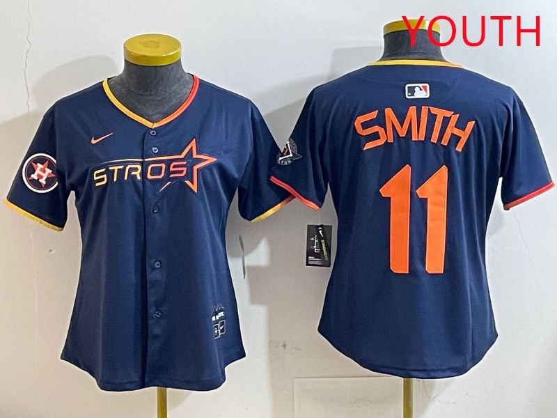 Youth Houston Astros #11 Smith Blue three generations Joint Name Nike 2025 MLB Jersey style 12->youth mlb jersey->Youth Jersey